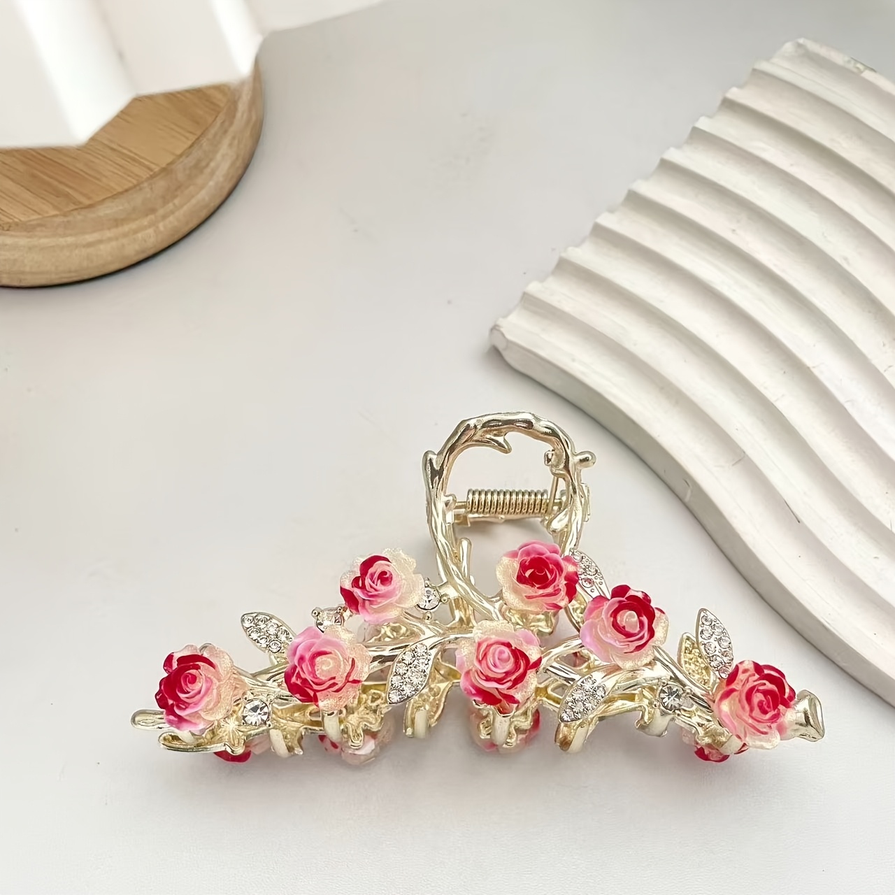 TEMU 1 szt. Modna Spinka do Włosów z Cyrkoniami w Kształcie Róży dla Kobiet, Akcesoria do Włosów na Imprezę