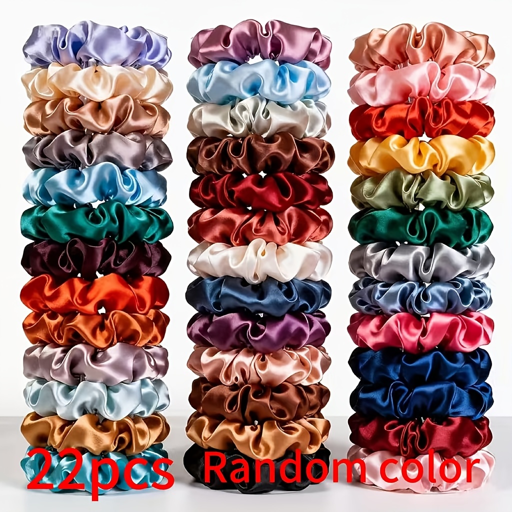 TEMU 22 szt. Satynowe Gumki do Włosów z Falbanką w Stylu Plisowanej Spódnicy, Miękkie Opaski o Wysokiej Elastyczności, Eleganckie i Uniwersalne