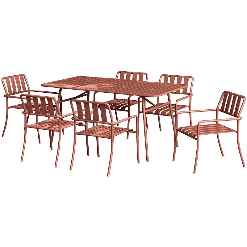 Zestaw mebli jadalnianych ogrodowych z metalu: stół o dł. 160 cm i 6 foteli - Terakota - BIRMOS marki MYLIA