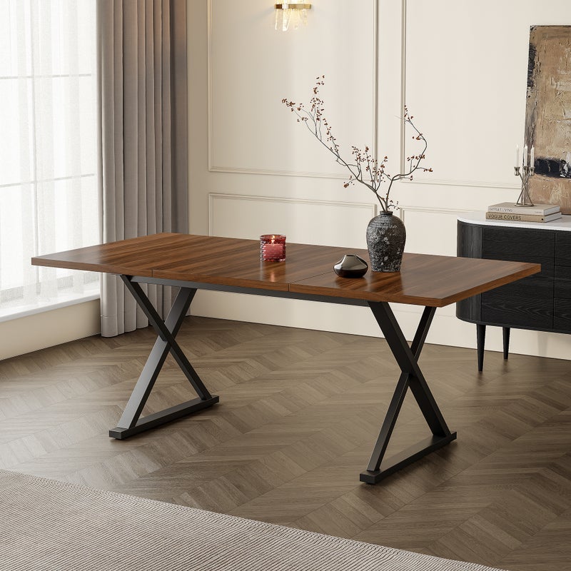 Stół jadalny dla 6-8 osób - 180 x 90 x 75 cm - Płyta MDF i metalowe nogi w kształcie litery X - Nowoczesny design do kuchni lub jadalni - Orzech