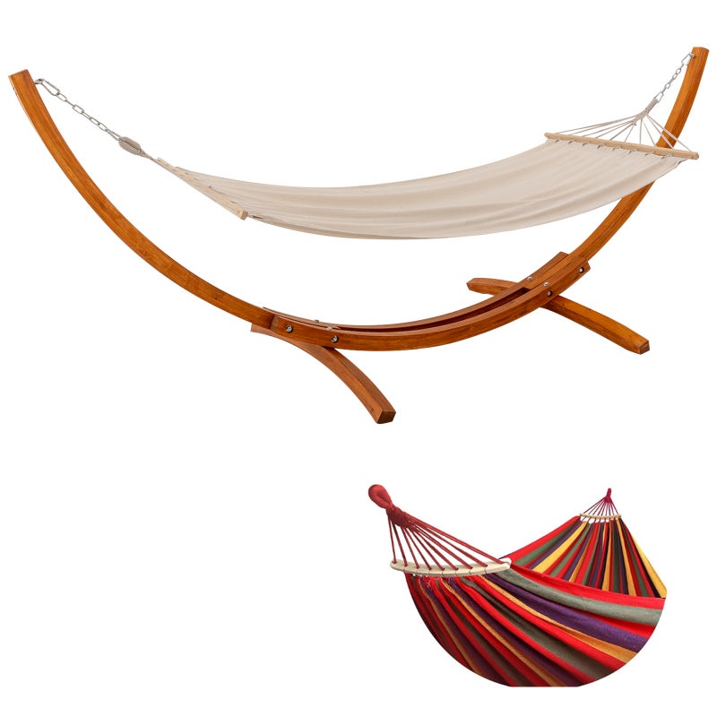 HOMAVO Hamak ze Stojakiem, Z 2 Hamakami (Biały + Czerwony), Nośność 200 kg, Wymiary: 320×120×120 cm