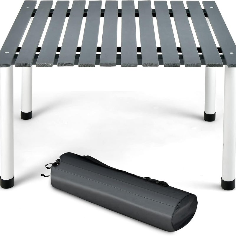 Składany Drewniany Stół Kempingowy, Zwijany Stół Piknikowy z Torbą Transportową, Nośność 50 kg, 69 x 69 x 42 cm, Szary