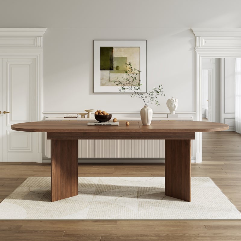 Rozkładany stół jadalny na 4-6 osób - 160/200 x 90 x 75 cm - Zaokrąglone rogi i gruby blat - Płyta MDF - Orzech