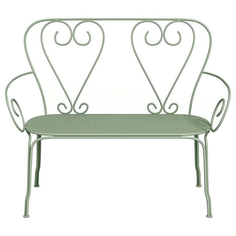 Ławka ogrodowa z metalu w stylu kutego żelaza – kolor zielony migdałowy GUERMANTES