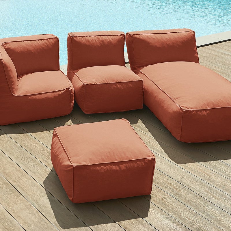Zestaw mebli ogrodowych tapicerowanych 4-osobowy: 1 fotel, 1 fotel narożny, 1 szezlong i 1 puf - Terakota - NOUMARA marki MYLIA