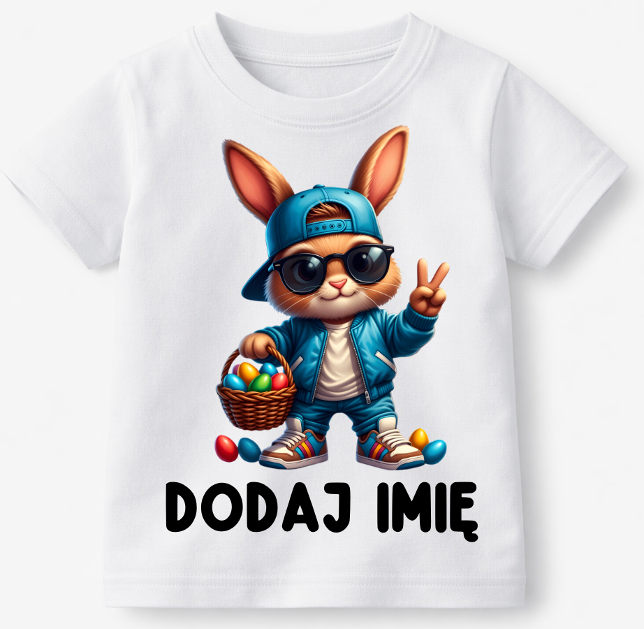 Koszulka dla DZIECKA Z IMIENIEM na Wielkanoc z zającem