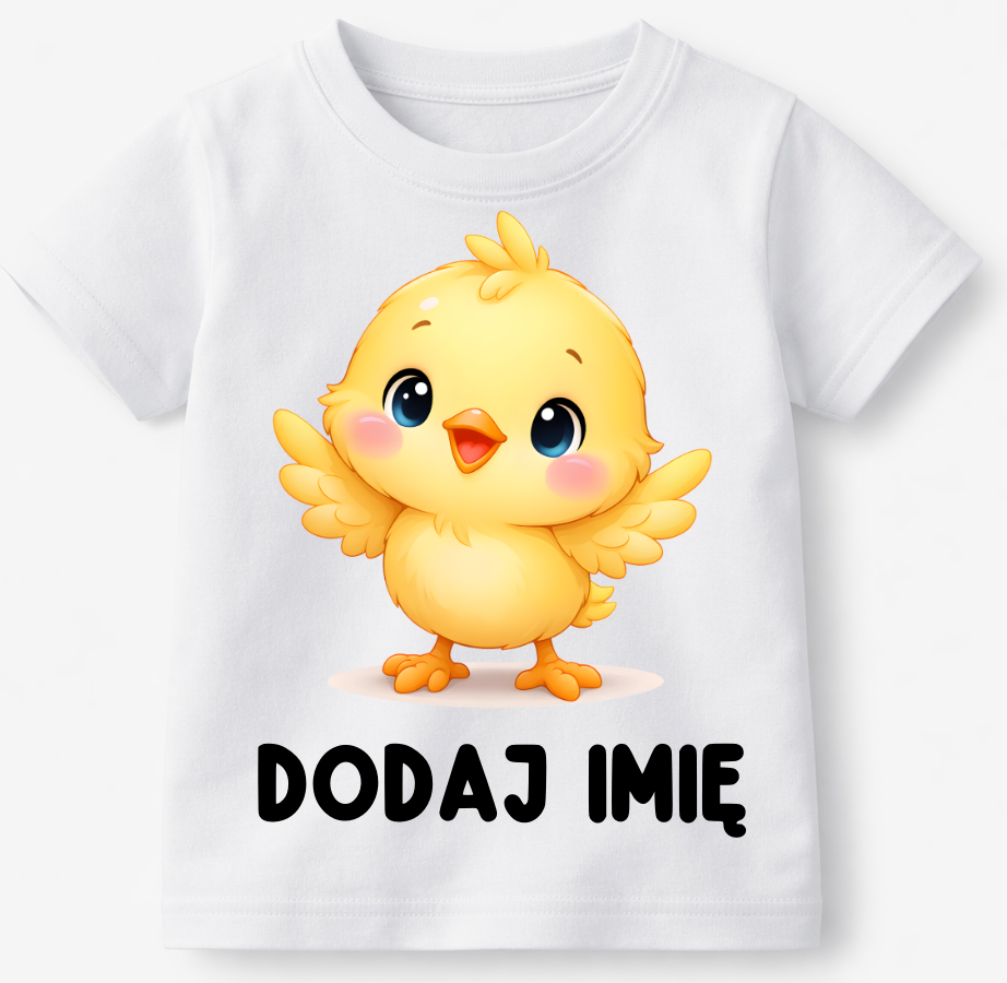 Koszulka dla DZIECKA Z IMIENIEM na Wielkanoc Z KURCZACZKIEM