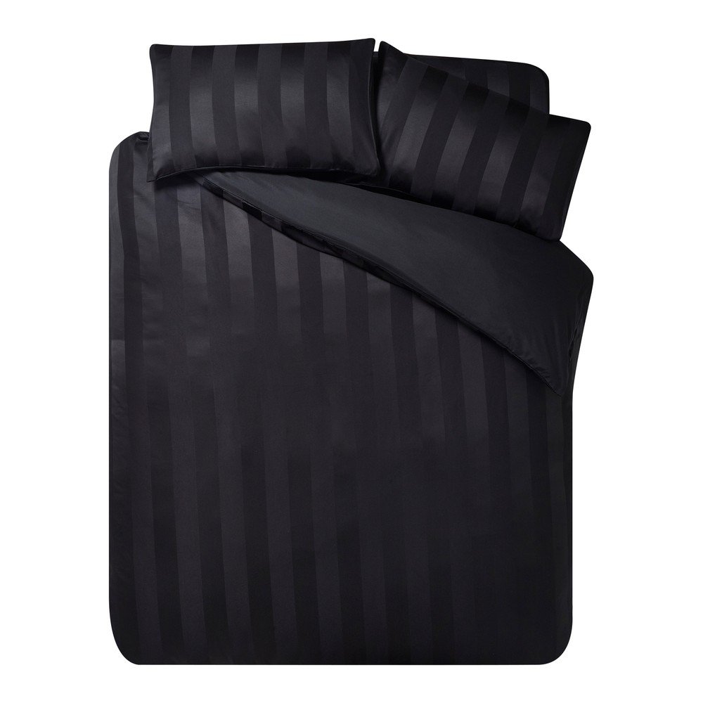 Czarna satynowa pościel dwuosobowa 3-częściowa 200x200 cm So Soft Satin Stripe – Catherine Lansfield