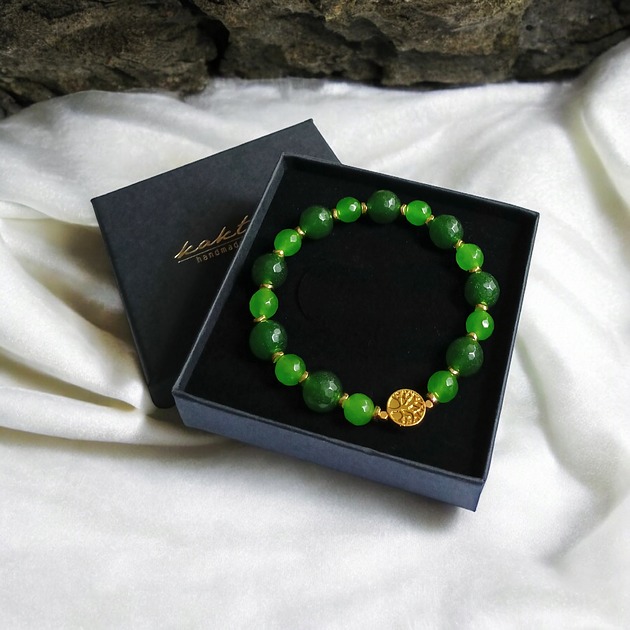 Zielona bransoletka : drzewo życia : zielony jadeit & hematyt