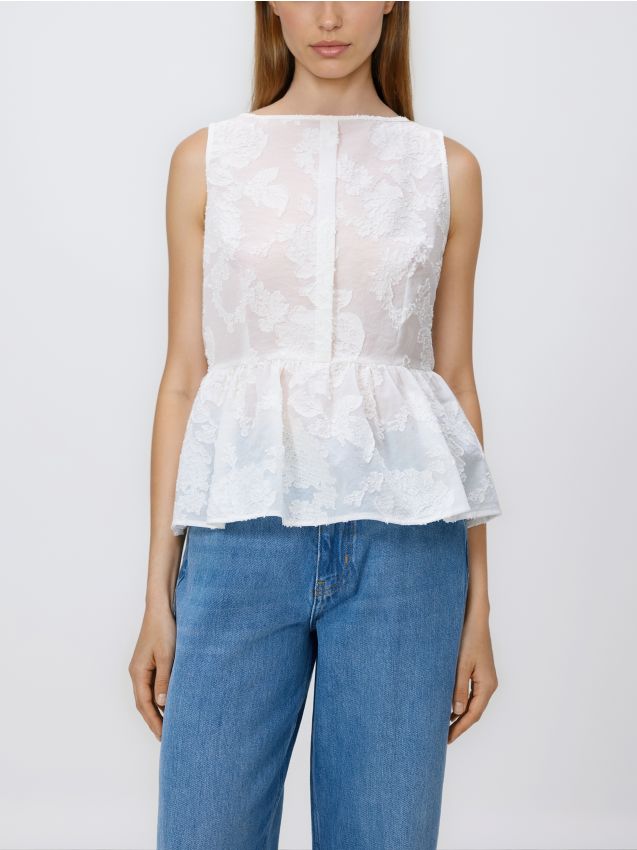 Reserved - Bluzka z baskinką - złamana biel