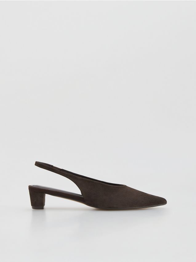 Reserved - Czółenka ze skóry owczej - ciemnobrązowy