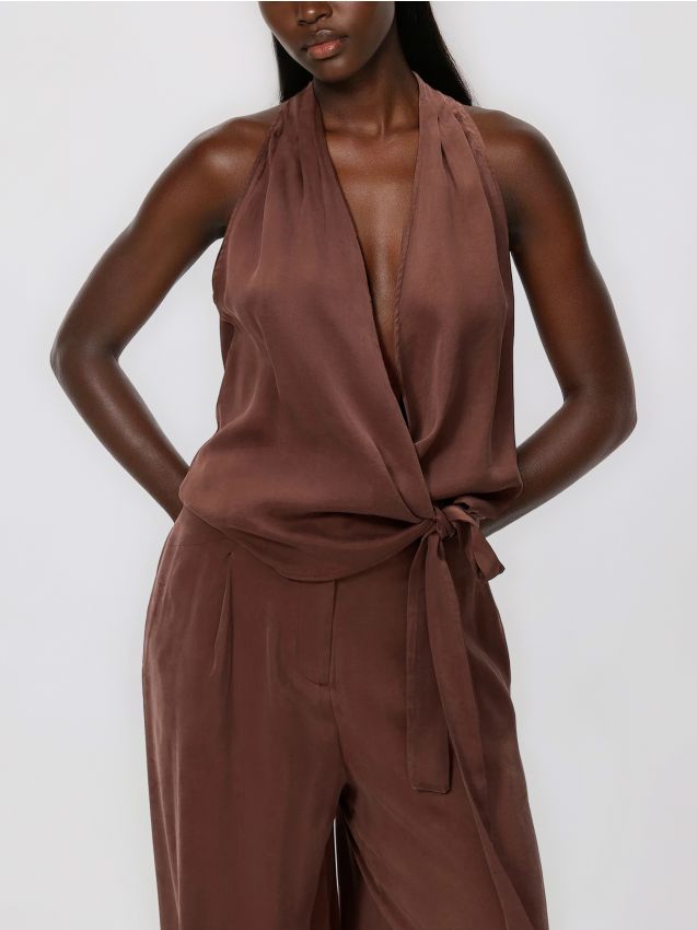 Reserved - Top z lyocellem - brązowy