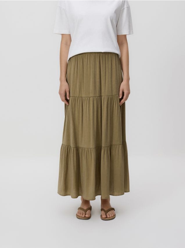 Reserved - Spódnica maxi z wiskozą - oliwkowy