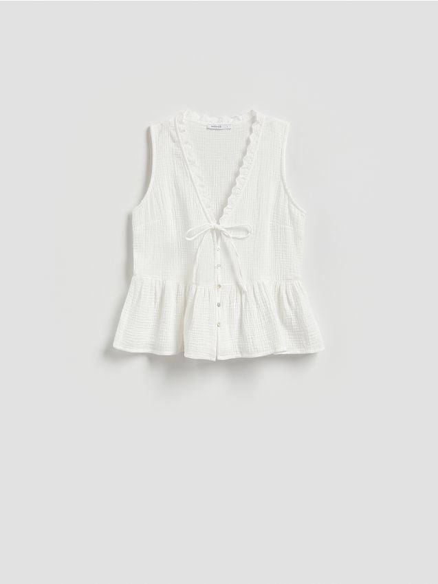 Reserved - Muślinowa bluzka - biały