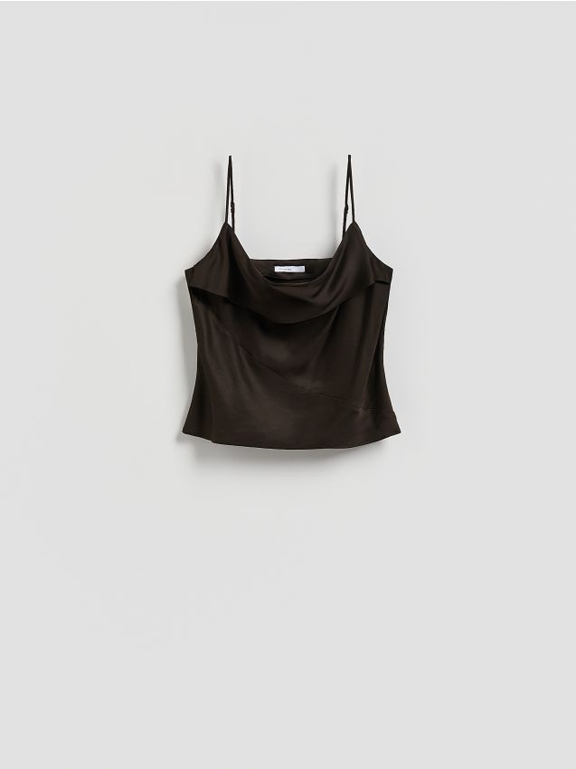 Reserved - Top z wiskozy - ciemnobrązowy