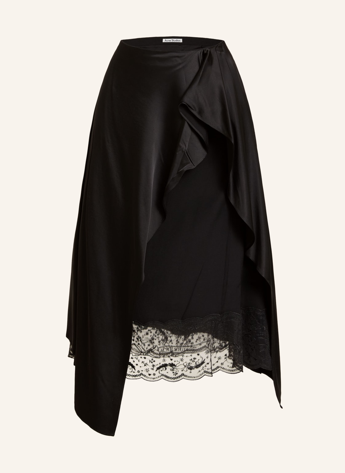 Acne Studios Satynowa Spódnica Z Koronką schwarz
