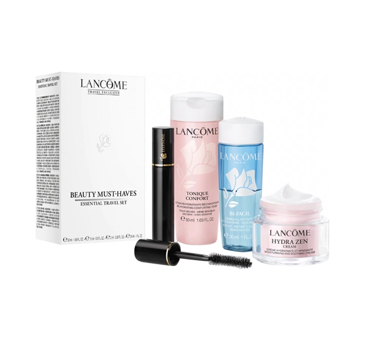 Lancôme krem do twarzy Hydra Zen 15 ml + tonik Tonique Confort 50 ml + płyn do demakijażu Bi-Facil 30 ml + tusz do rzęs Hypnôse 01 Black 2 ml