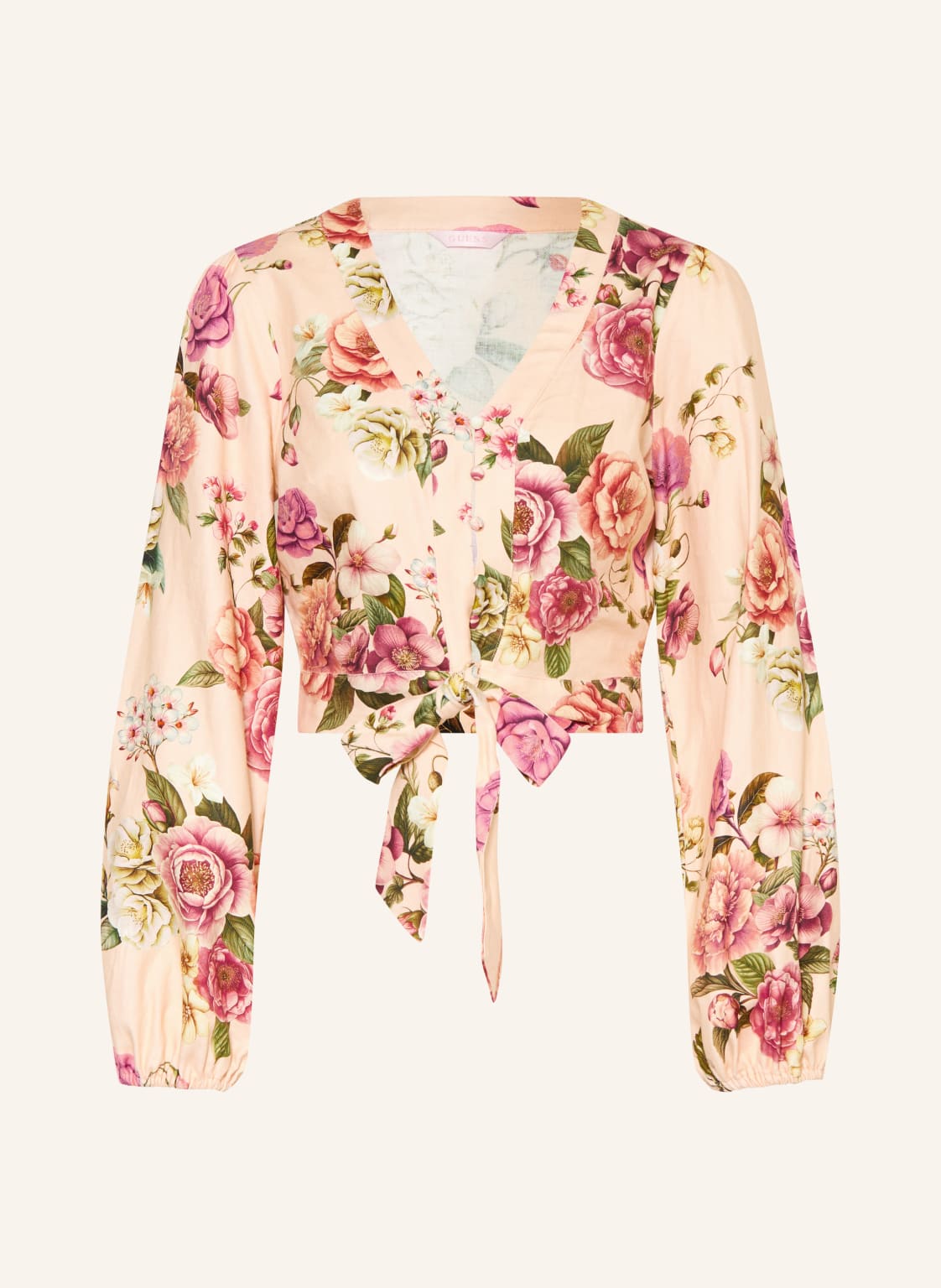 Guess Krótka Bluzka Shirley Z Lnu rosa