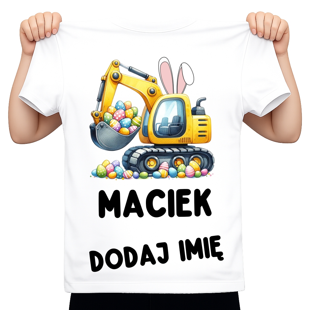 Koszulka dla DZIECKA z koparką i imieniem na Wielkanoc - koparka32