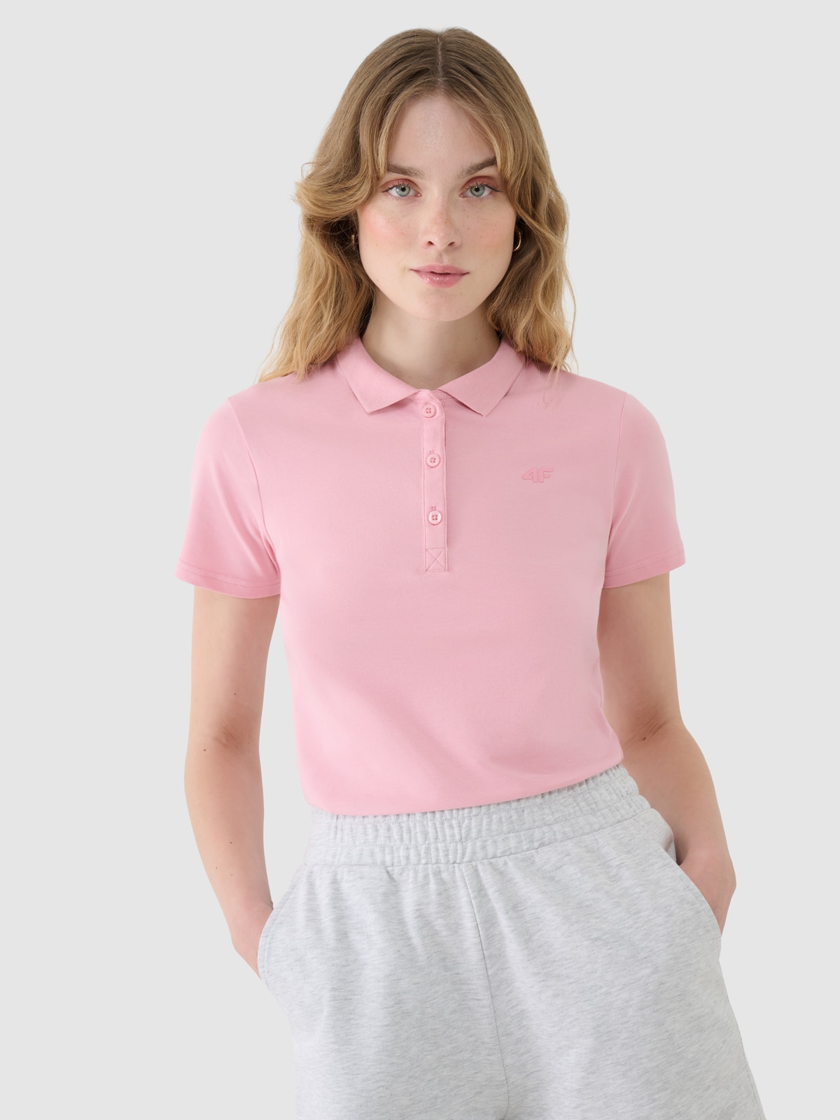 4F Koszulka polo slim damska - różowa M