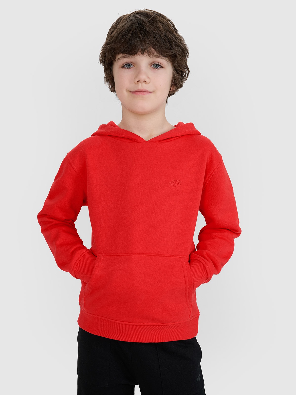 4F Bluza dresowa nierozpinana z kapturem chłopięca - pomarańczowa 128 (7-8 lat)