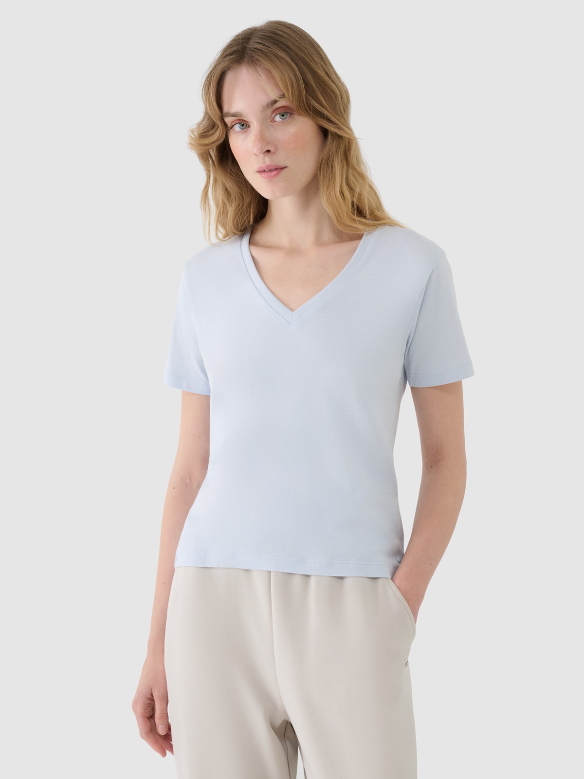 4F T-shirt oversize z modalem damski - niebieski L