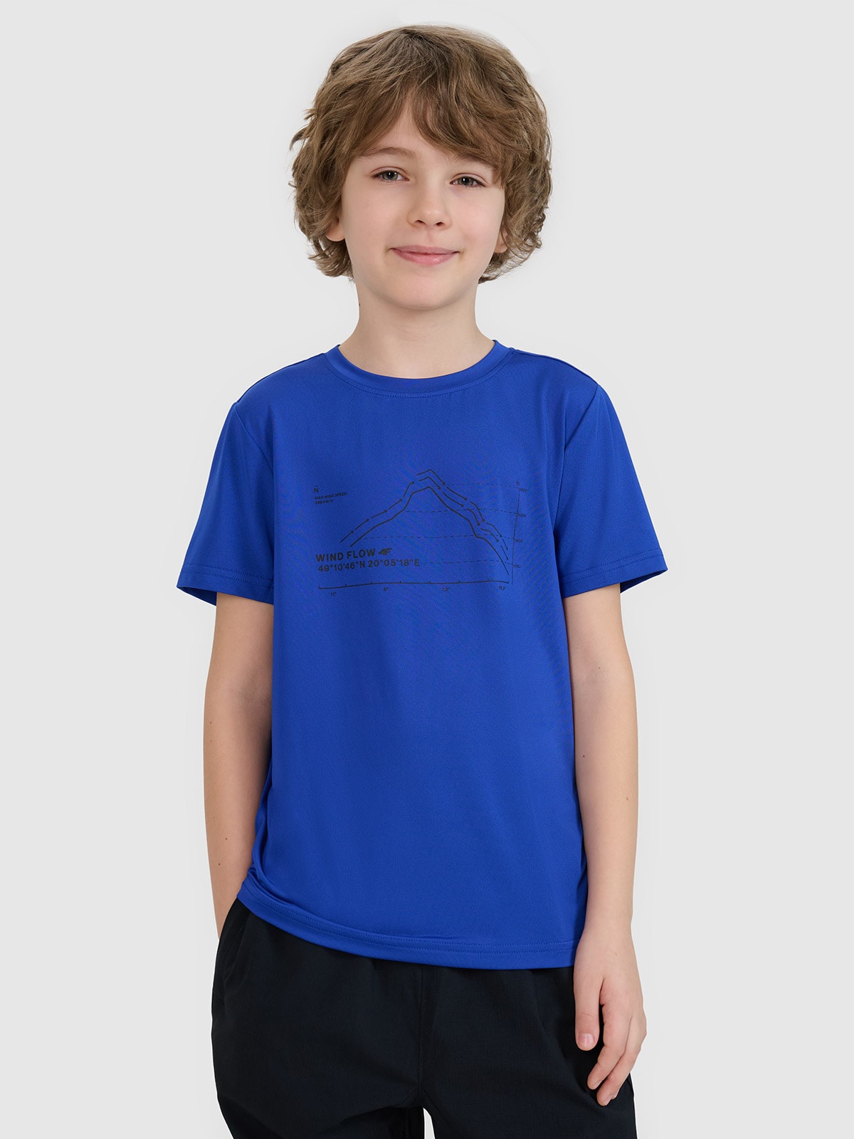 4F T-shirt trekkingowy szybkoschnący chłopięcy - niebieski 122/128 (6-8 lat)