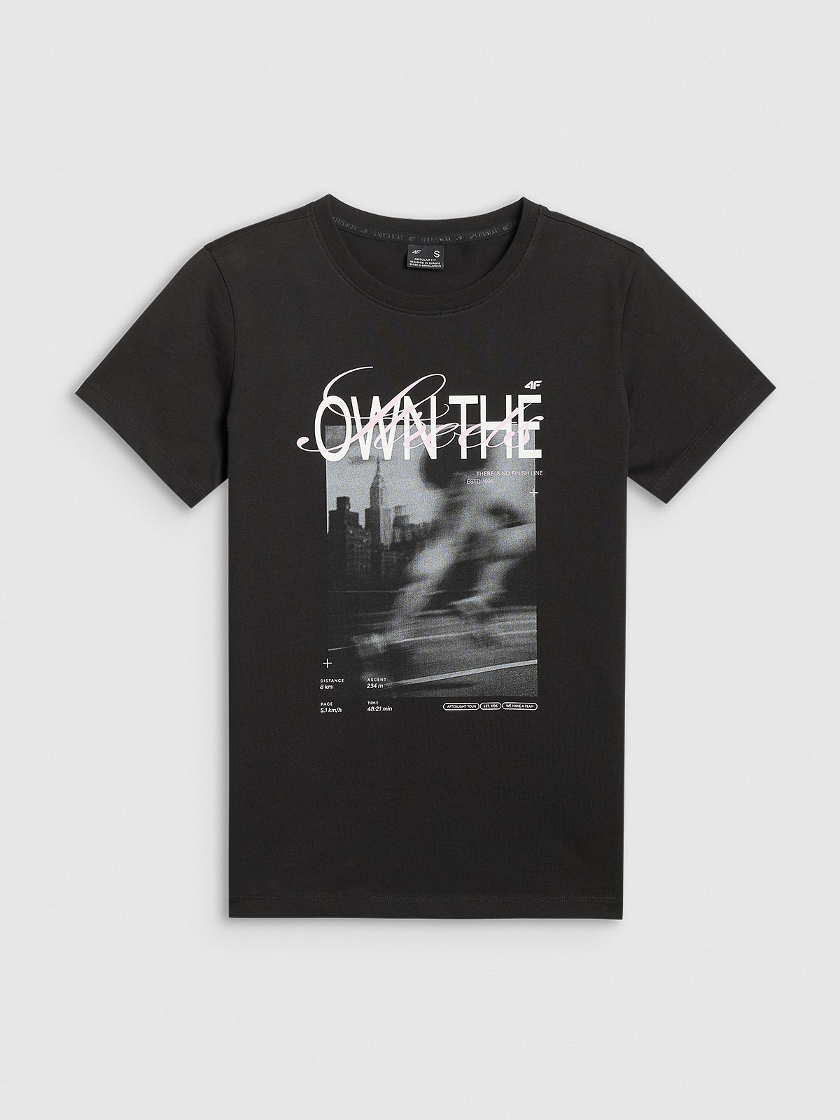 4F T-shirt regular z nadrukiem damski - czarny XS