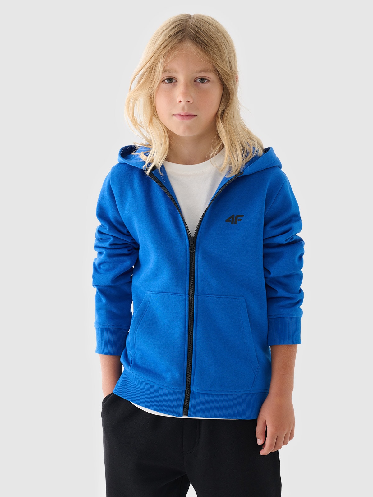 4F Bluza dresowa rozpinana z kapturem chłopięca - niebieska 152 (11-12 lat)