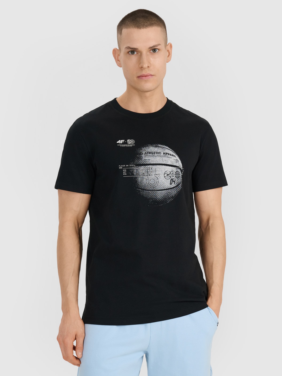 4F T-shirt regular z nadrukiem męski - czarny S