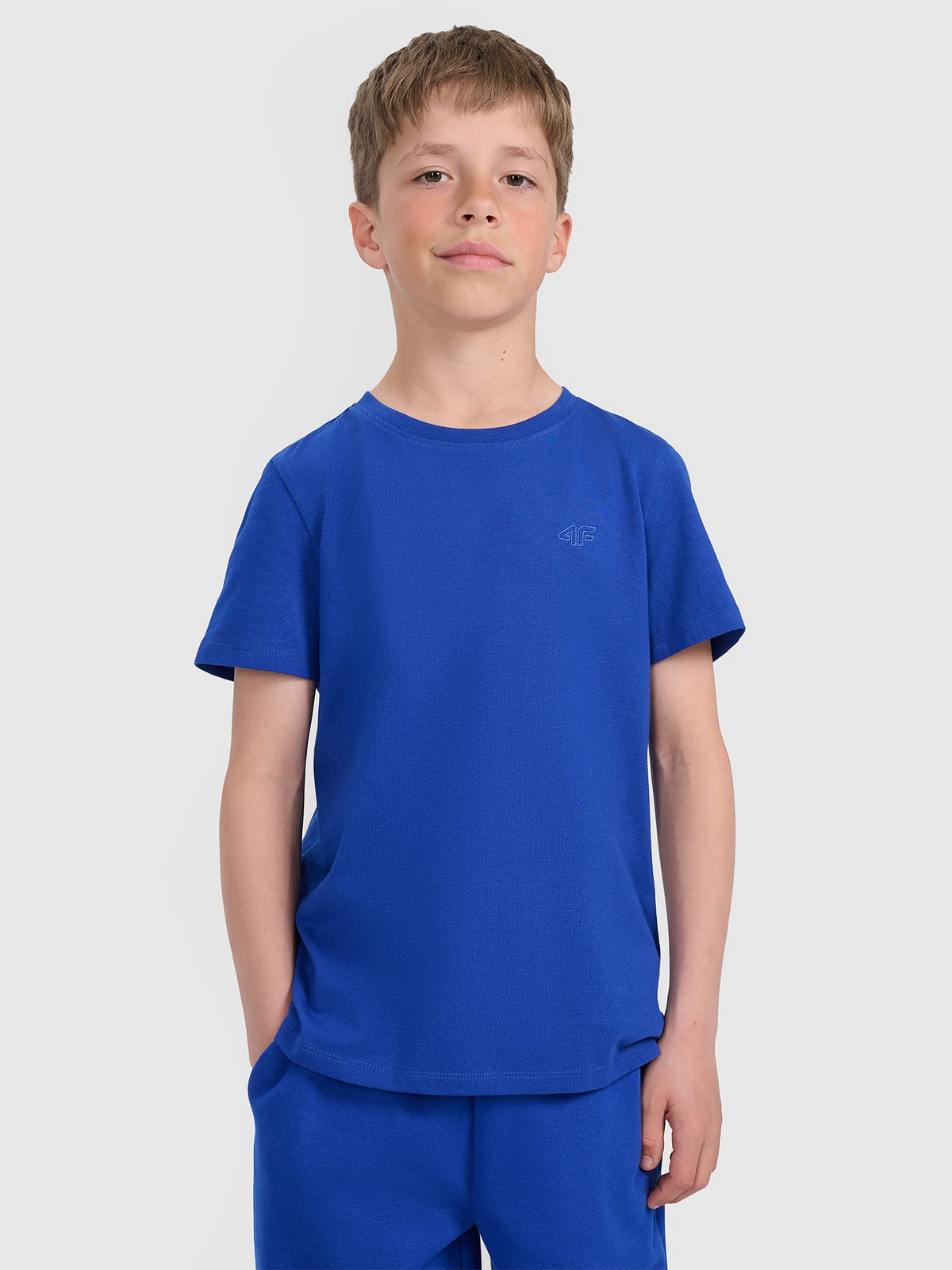 4F T-shirt regular gładki chłopięcy - niebieski 122 (6-7 lat)