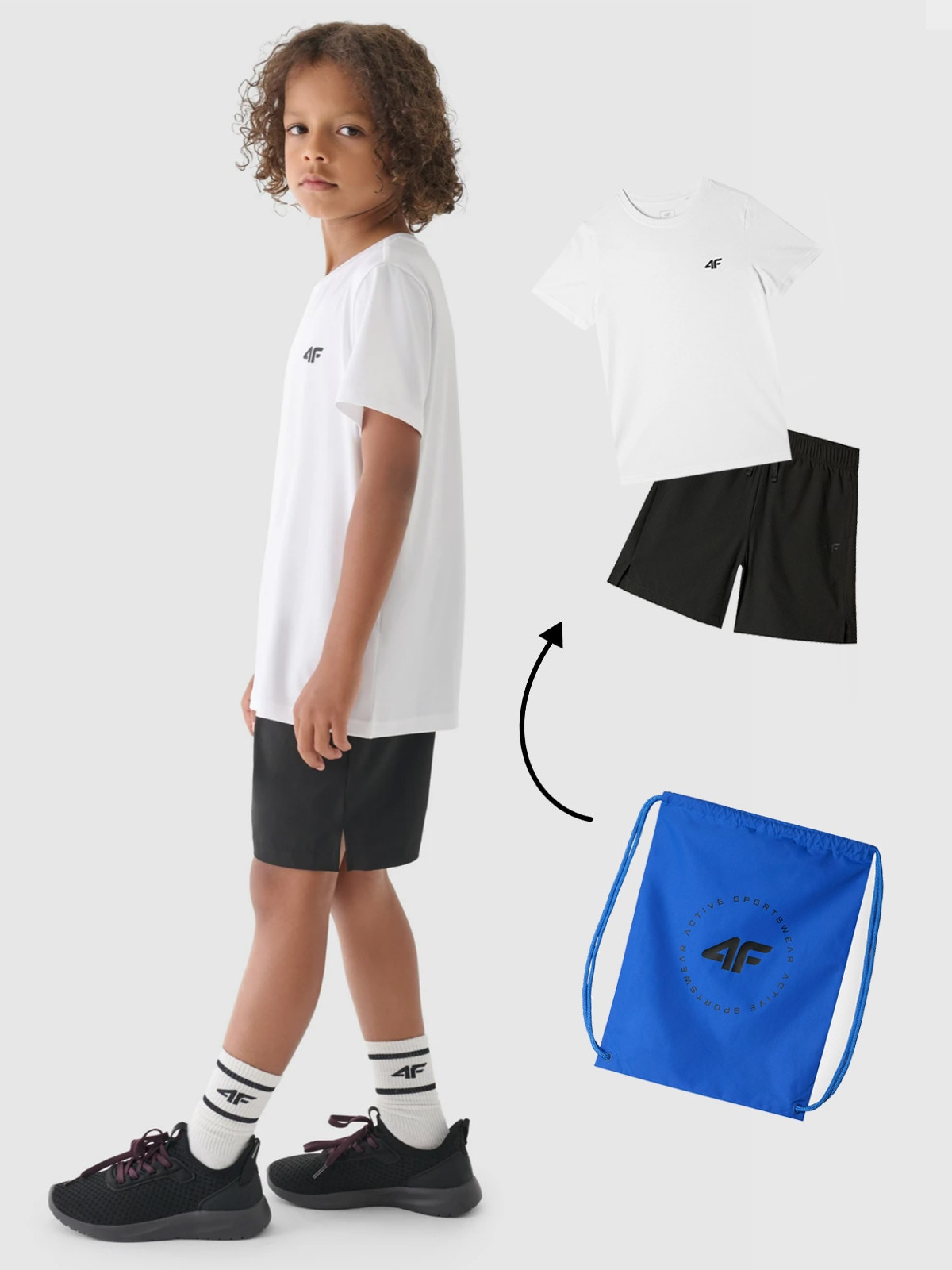 4F Komplet sportowy szybkoschnący na WF (koszulka+spodenki+worek) chłopięcy - multikolor 158/164 (12-14 lat)