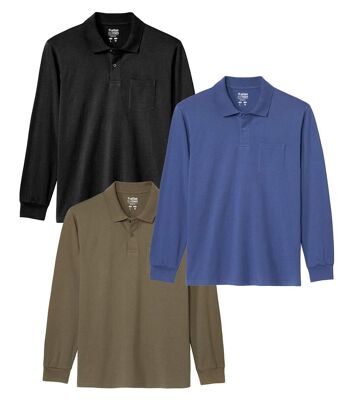 Zestaw 3 polo z długimi rękawami Outdoor Mężczyzna Atlas For Men - Kolor : Niebieski - Rozmiar : 4XL