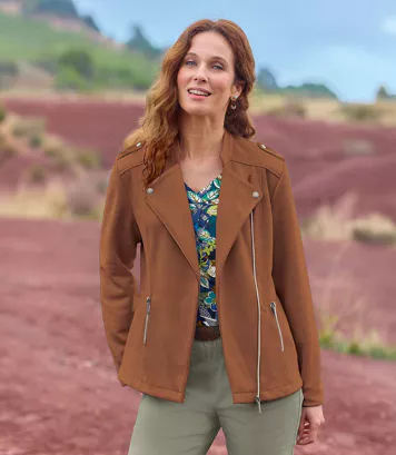 Kurtka w stylu Perfecto ze sztucznego zamszu Kobieta Atlas For Men - Kolor : Brązowy - Rozmiar : 36/38