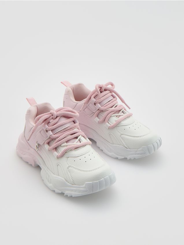 Reserved - Lekkie sneakersy z imitacji skóry - pastelowy róż