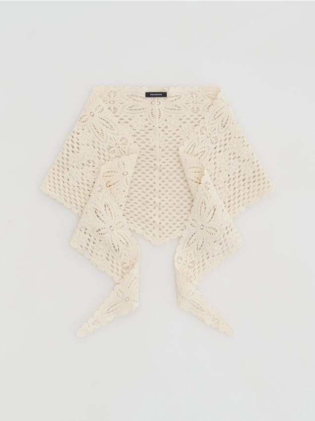 Reserved - Ażurowa chusta z bawełny - złamana biel