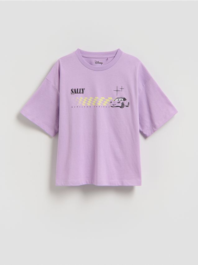 Reserved - T-shirt z nadrukiem Auta - fioletowy