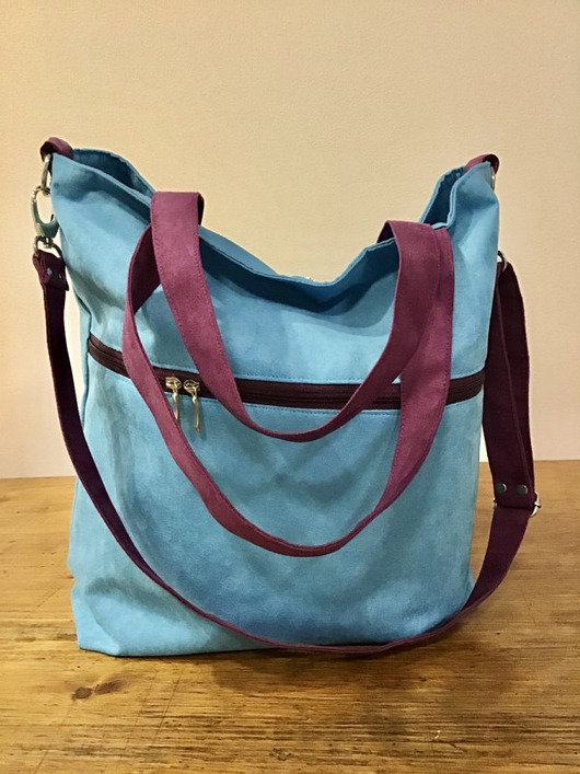 Duża torba z kieszenią na zamek - błękit, fiolet