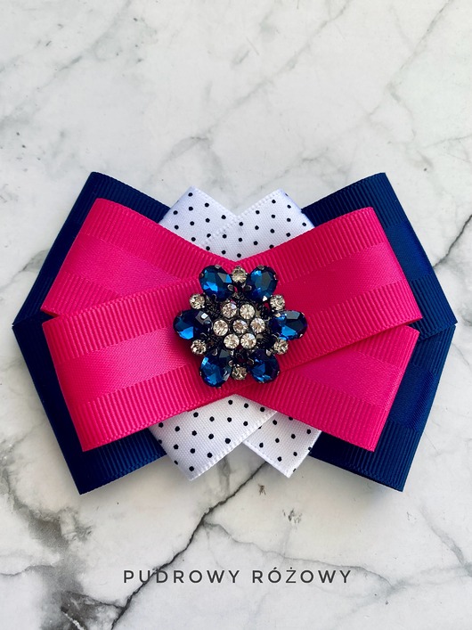 Granatowa Brosza i z kwiatem z granatowych kryształków NEW