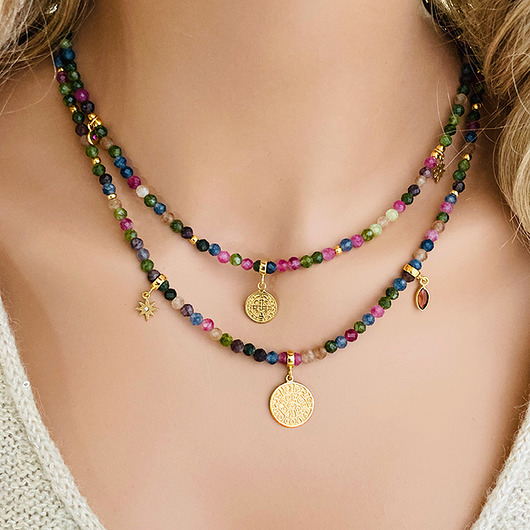 Boho Mystic Colors- NASZYJNIK Turmalin, kolorowe kamienie