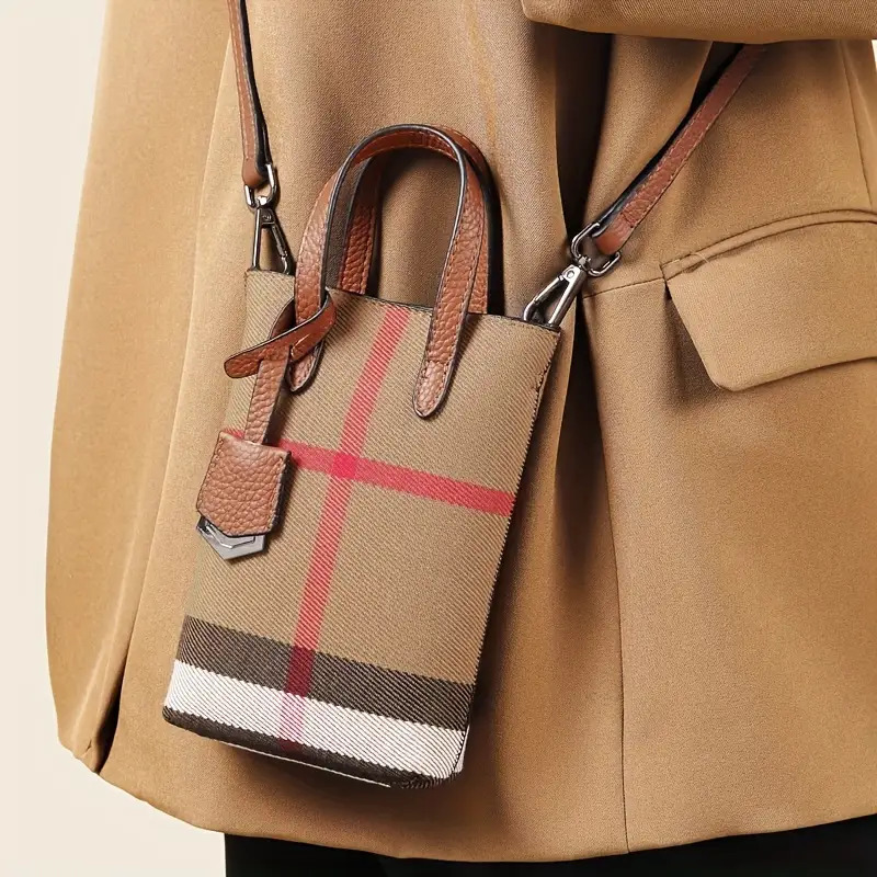 TEMU Stylowa torebka płócienna dla kobiet, idealna do dojazdów do pracy i na wyjścia, w kolorze vintage karmelu. Ta modna, mała torba tote mieści