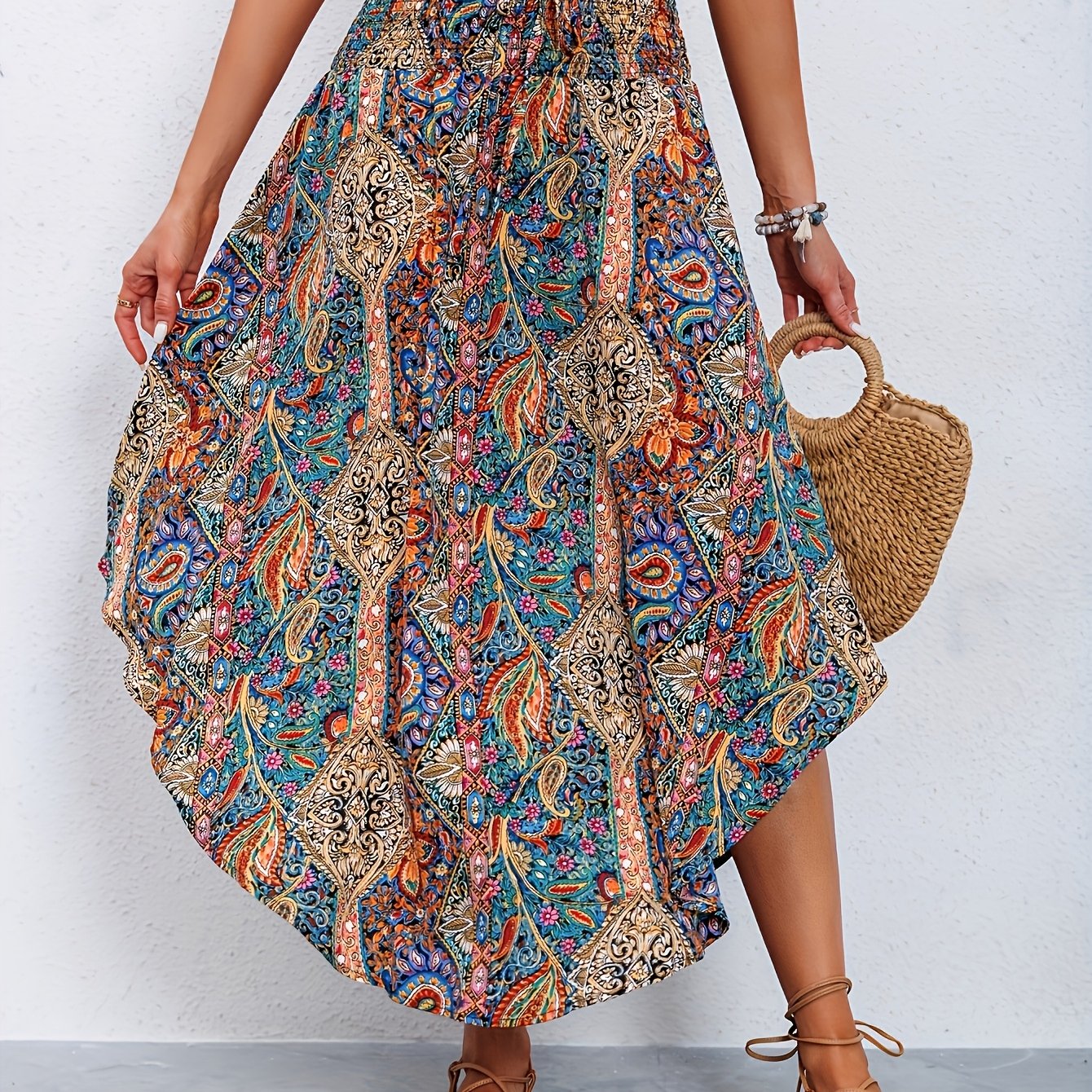 TEMU Damska Modna Spódnica z Wysokim Stanem, Plisowana, Codzienna, z Zakrzywionym Dołem, Spódnica Półdługa z Nadrukiem