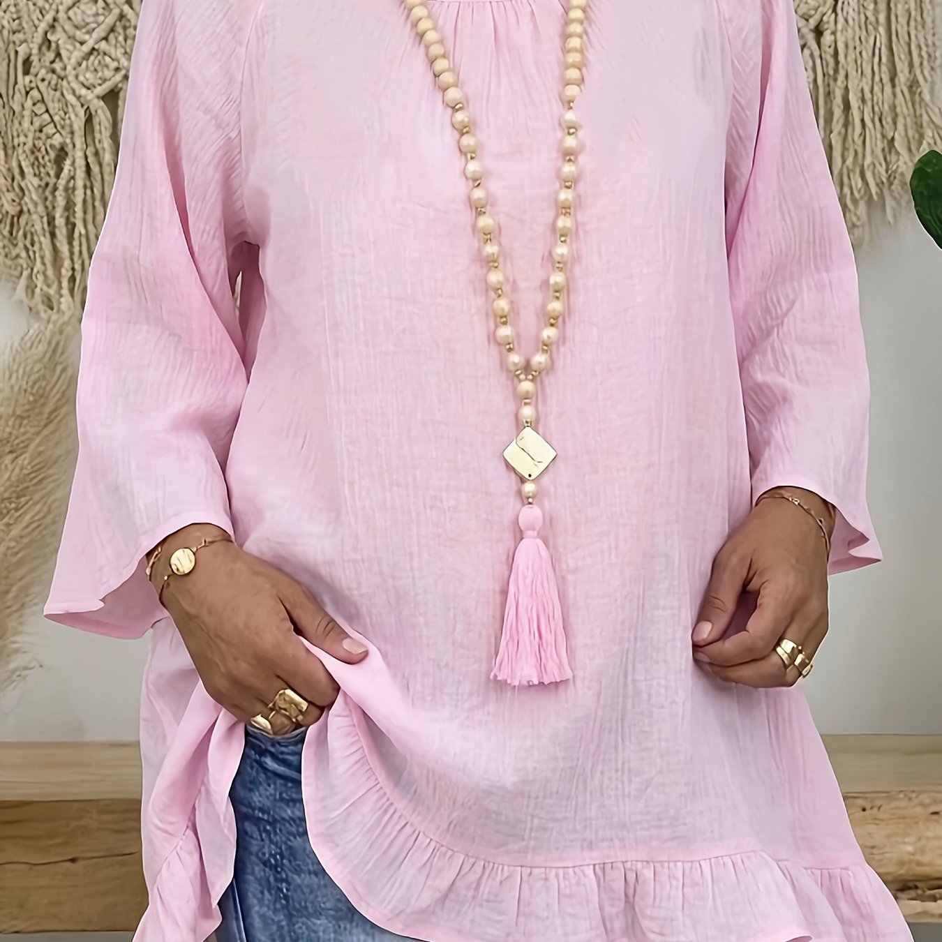 TEMU Wiosenno-Letnia Luźna Koszula Lniana w Stylu Boho dla Kobiet, Wakacyjny Styl Casual z Rękawami Nietoperz, Letnia Oddychająca i Nie Duszna