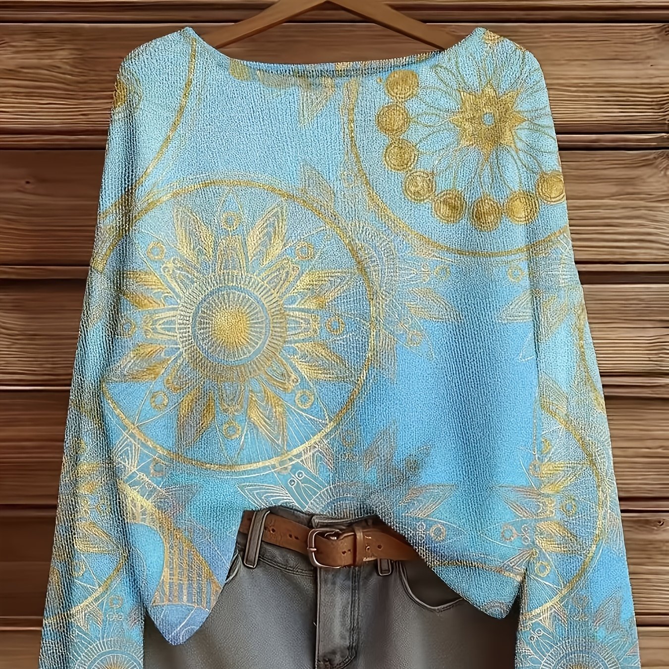 TEMU Damski sweter w stylu retro z geometrycznym wzorem, idealny na wiosnę i jesień 2026 - oddychający, elegancki, łatwy w pielęgnacji, nadaje się do