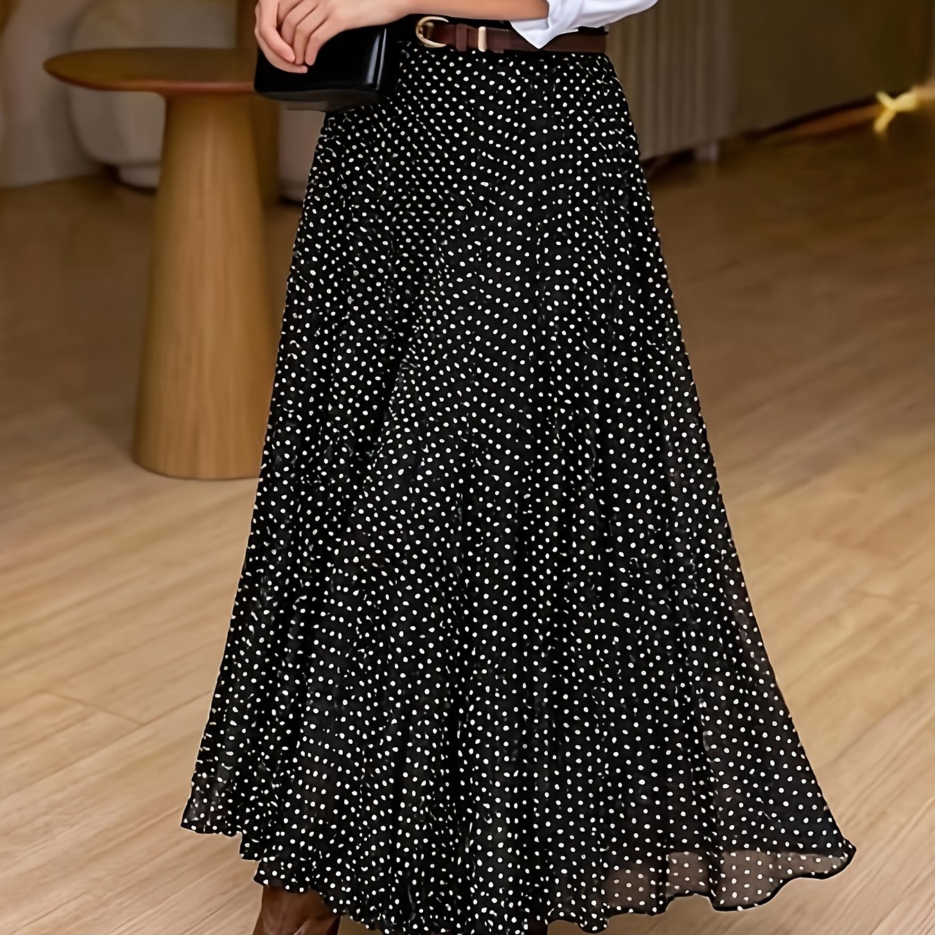 TEMU Elegancka Damska Spódnica w Kropki z Plisowaniem w Linii A, Nowy Styl Wiosna/ z Elastyczną Rozciągliwą Taliią, Prosta i Modna Spódnica Damska,