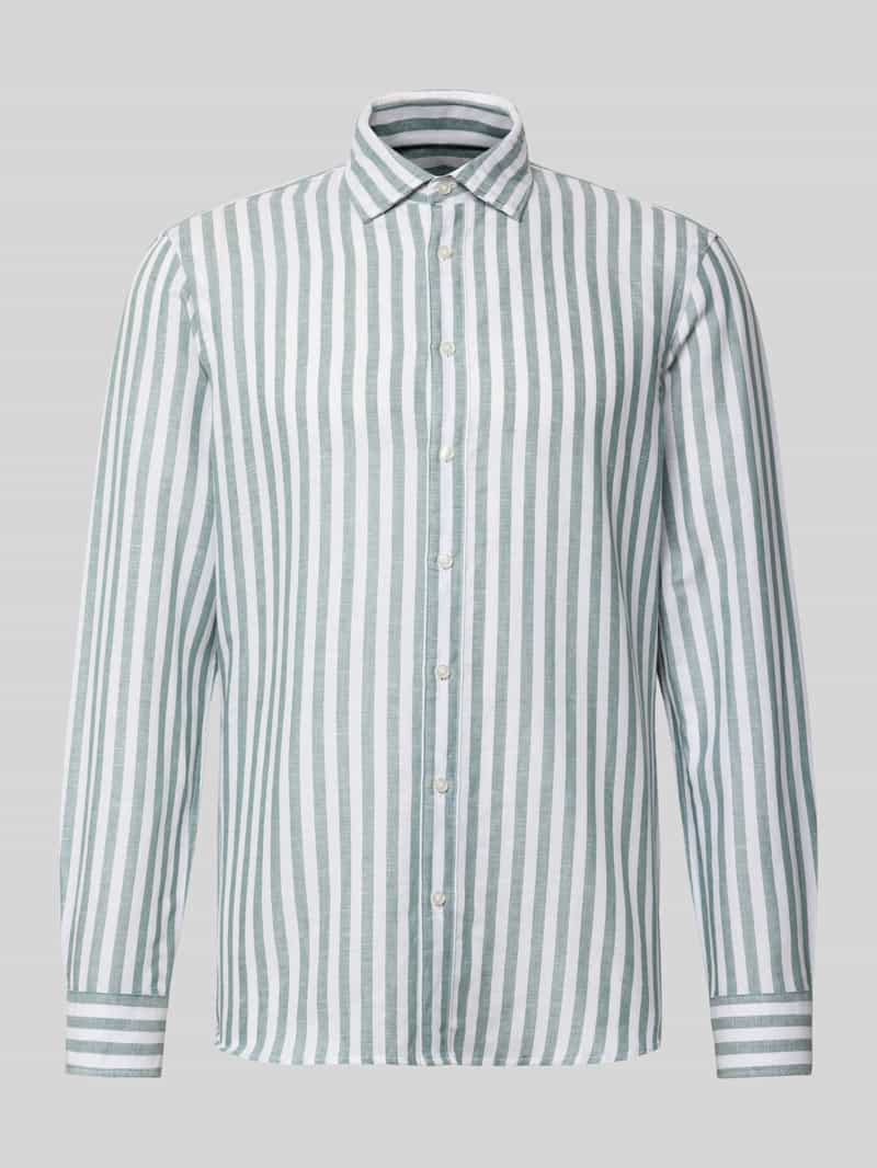 Koszula biznesowa z mieszanki lnu o kroju slim fit z kołnierzem kent