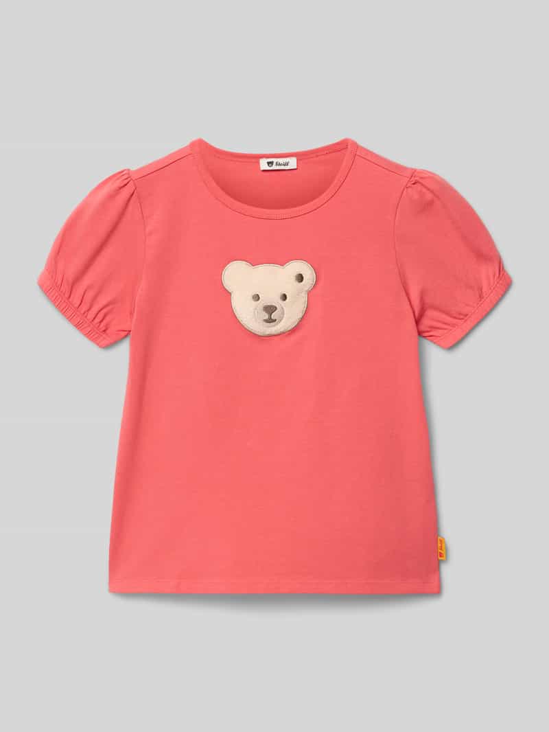 T-shirt z haftowanym motywem i dekoltem w kształcie litery O