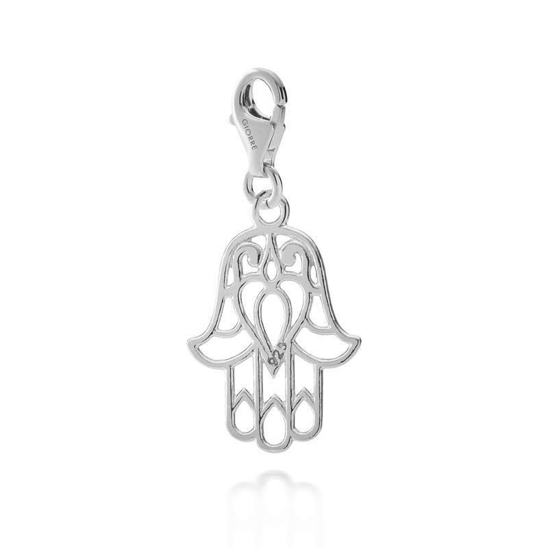 Srebrny charms zawieszka beads hamsa ręka fatimy, srebro 925 : Srebro - kolor pokrycia - Pokrycie platyną, Wariant - Charms