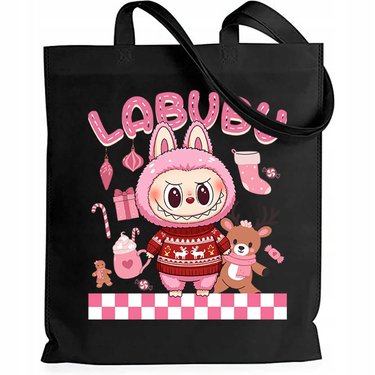 Torba EKO Czarna Shopper RÓŻOWY Prezent Na Święta Mikołajki Wzory