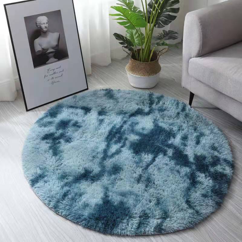 Dywan okrągły Cozy Sensation, włochaty dywan do salonu – duży dywanik przy łóżku, nowoczesny dywan z długim włosiem, ciemnoniebieski, 80 cm